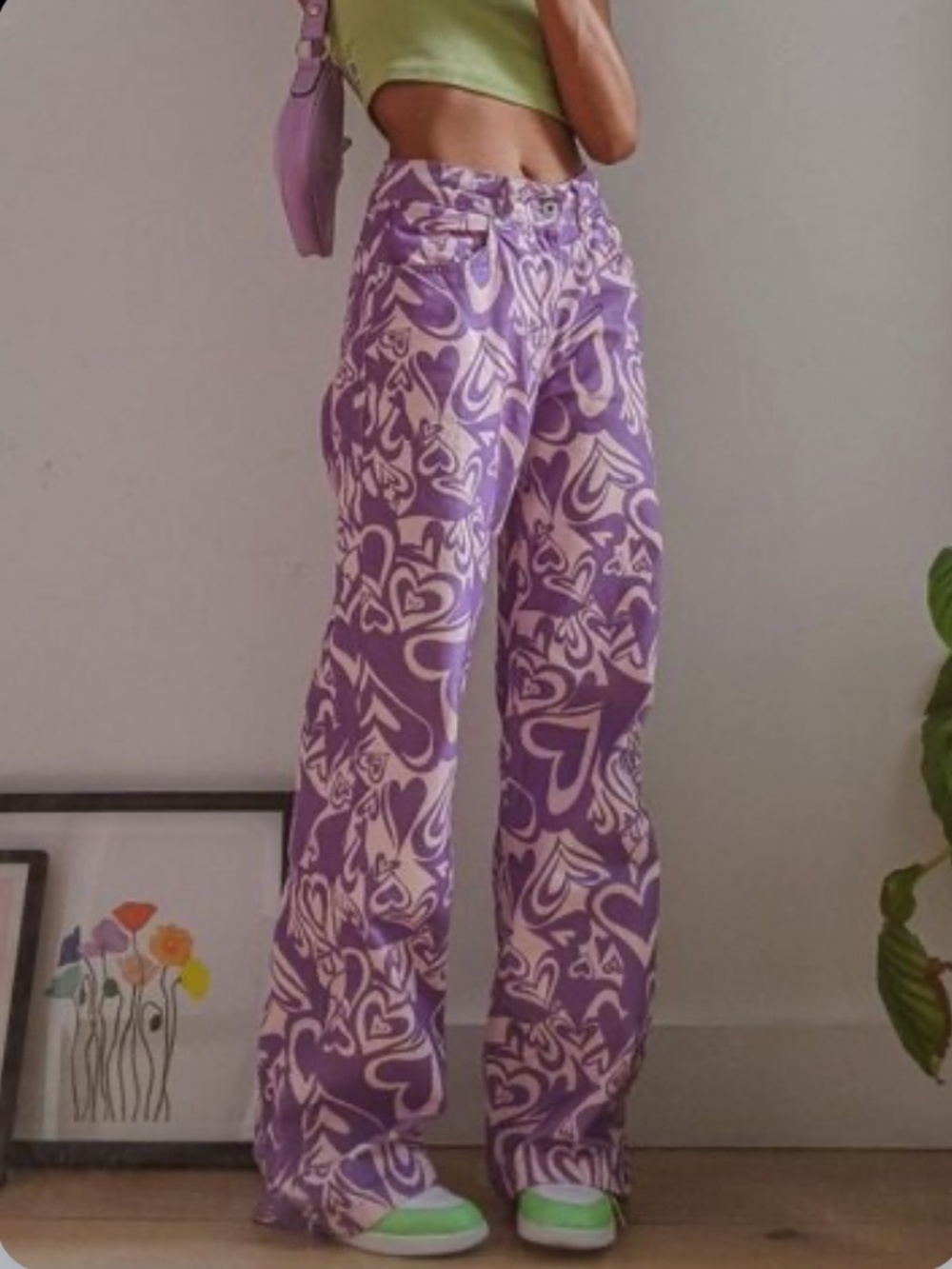 The ragged priest heart print wide leg jeans